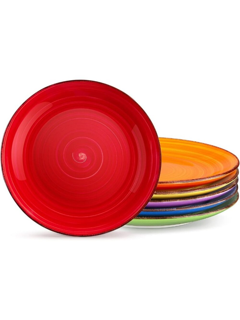 Set of 6 10.5-Inch Ceramic Dinner Plates - Vibrant Warm Colors, Stylish